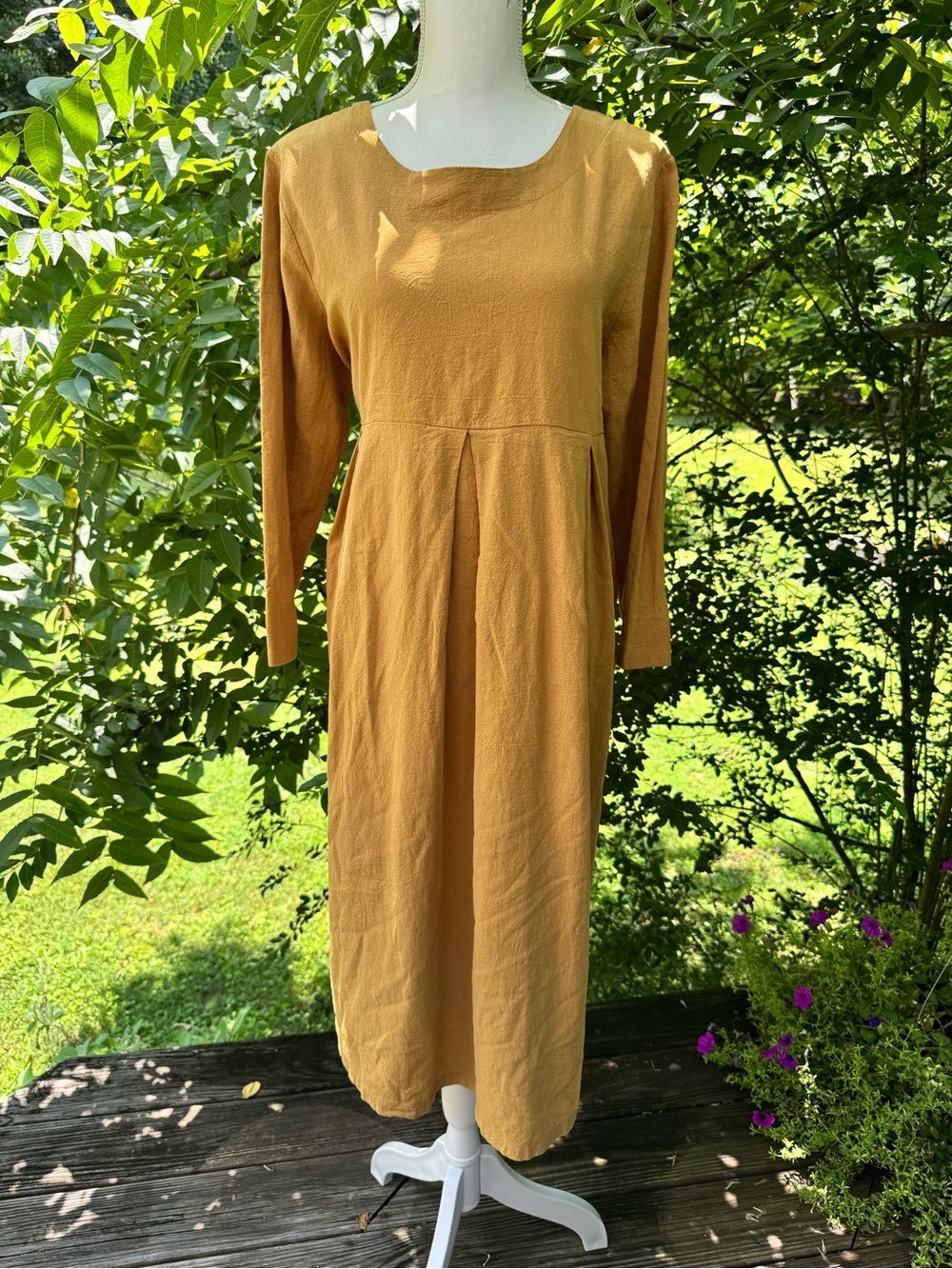 Long-Sleeve Midi Dress in Mustard Yellow